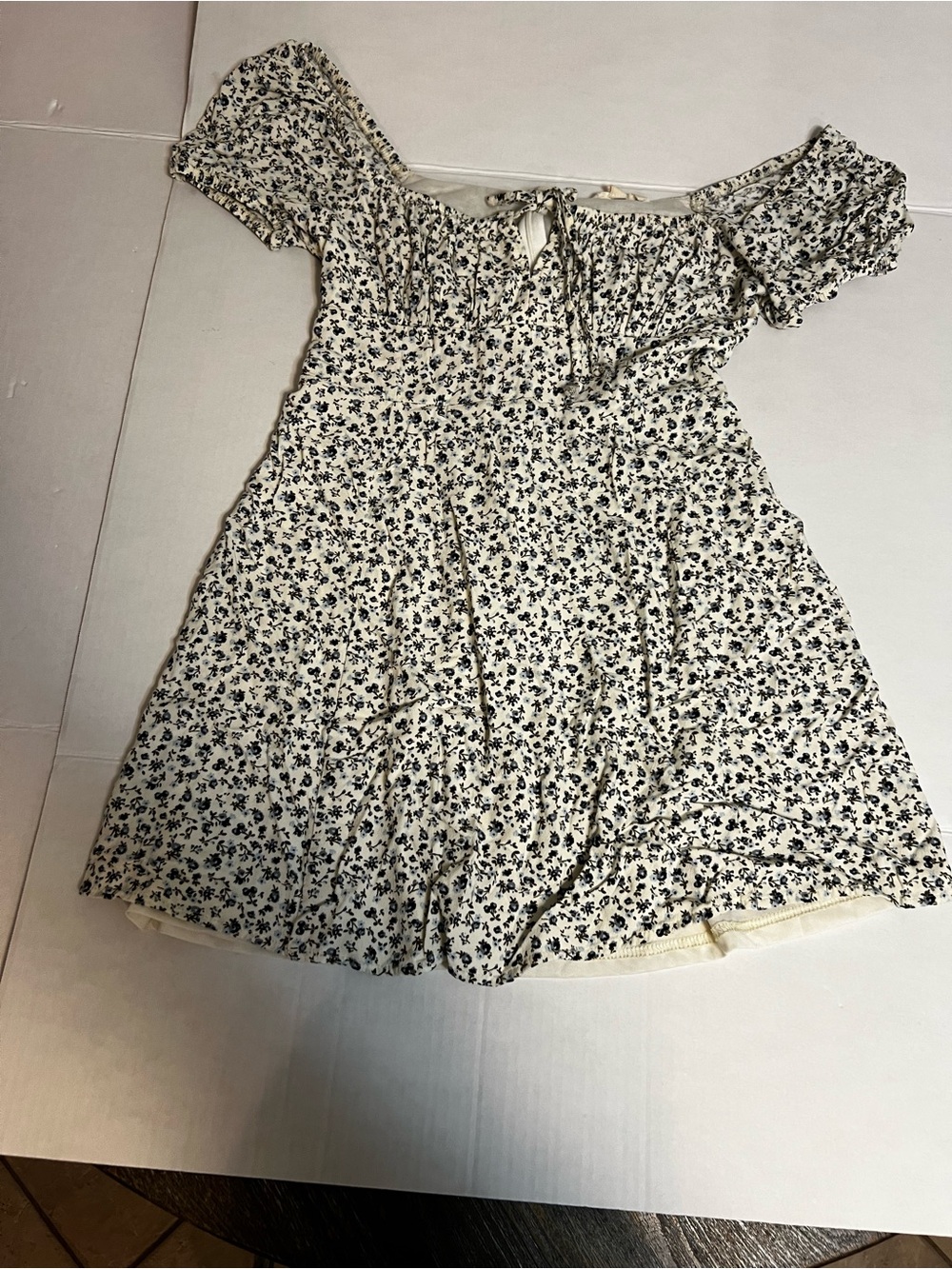 La Hearts Cream and Black Floral Smocked Mini Dress